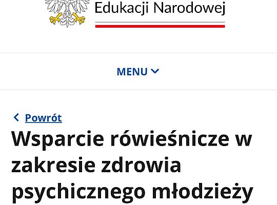 PROJEKT :„WSPARCIE  RÓWIEŚNICZE W ZAKRESIE ZDROWIA PSYCHICZNEGO MŁODZIEŻY (PEER SUPPORT)”.
