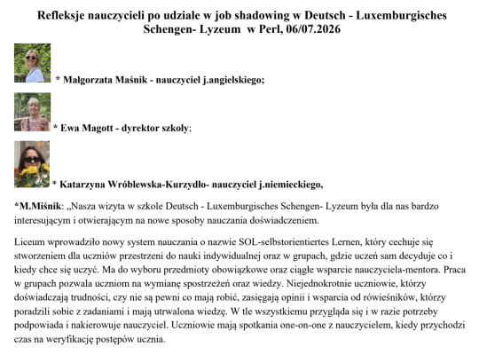 Job shadowing 06/07.2026, Perl, Niemcy/Luksemburg