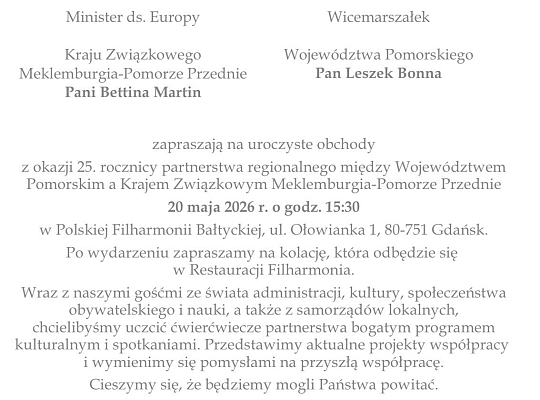 25-lecie Polsko-Niemieckiej współpracy województwa pomorskiego i landu Meklemburgia- Pomorze Przednie
